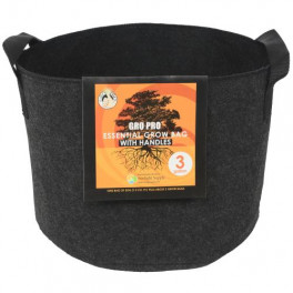 Gro Pro Essential Round Fabric Pot w/ Handles 3 Gallon - Black (72/Cs)